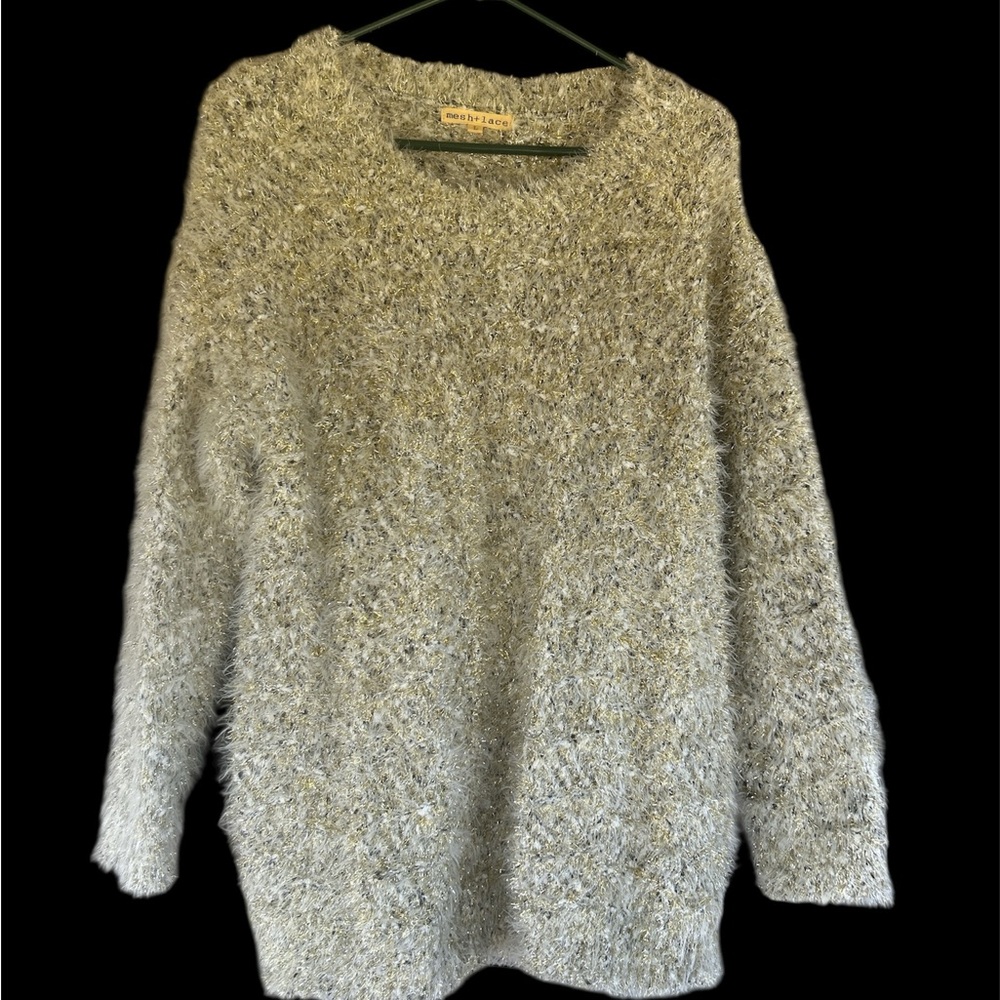 Elegant Heathered Sweater. Mesh + Lace metallic.